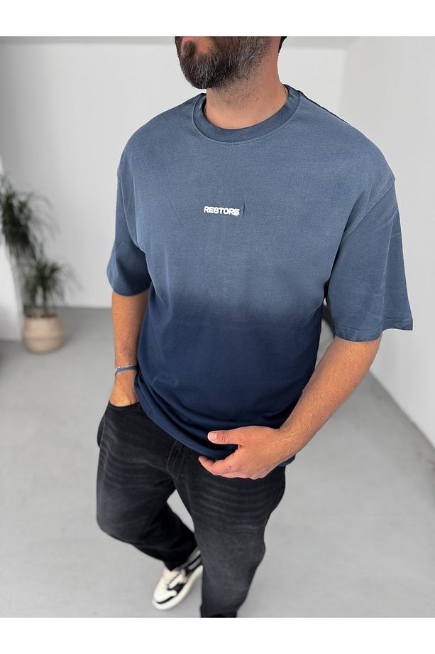 Lacivert Restore Yıkamalı Oversize T-Shirt PM-063 - 2