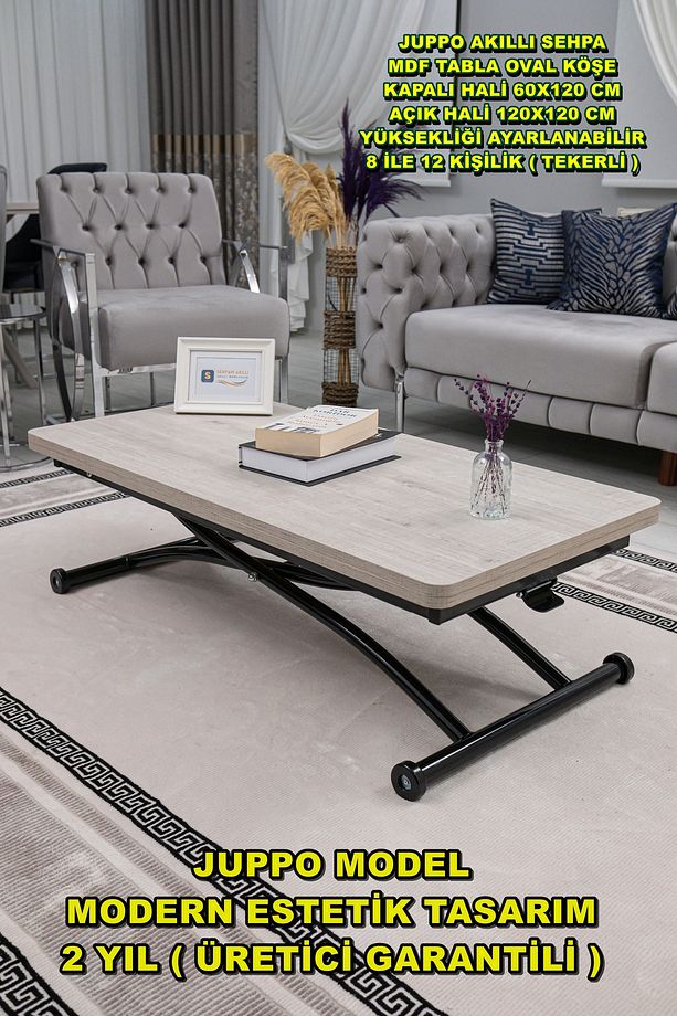Akıllı Sehpa Juppo Üst Tabla Mdf Lizbon Oval Köşe Alt Ayak Siyah Dışa Kıvrım - 1