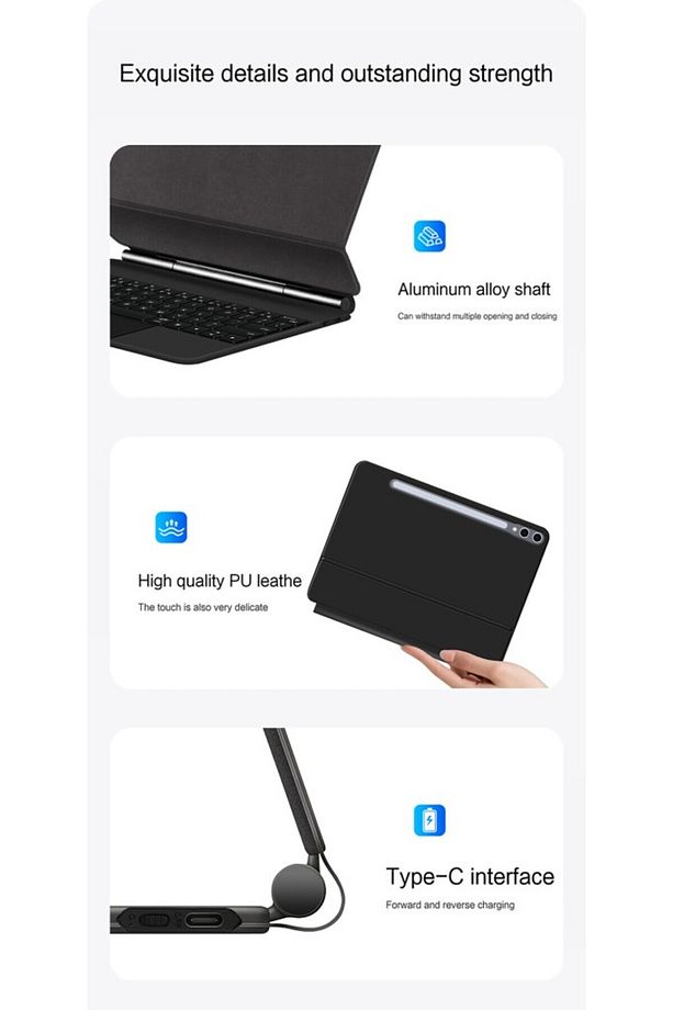 Galaxy Tab S10 Fe / S9 Fe/ S9 / S8 / S7 Uyumlu Klavyeli Kılıf Magic Keyboard Touchpad - 4