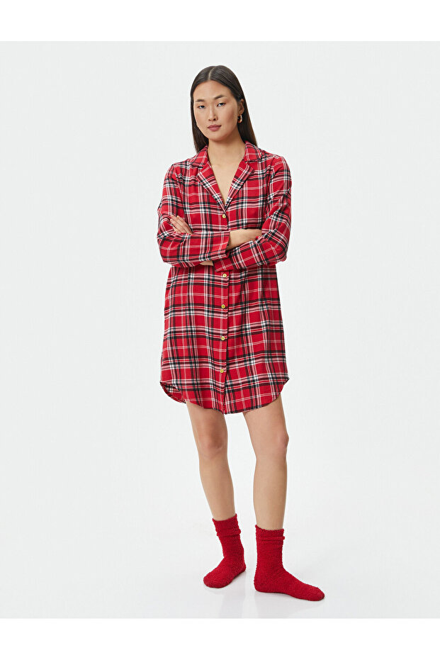 Mini Shirt Nightgown Long Sleeve Buttoned New Year's Themed