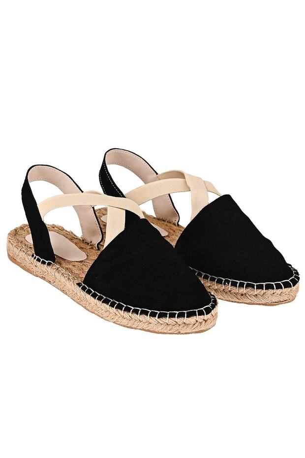 Women's Black Genuine Leather Handmade Espadrille