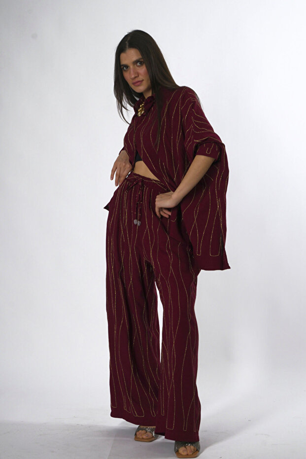Women's Cotton Oversize Shirt Set with Side Slits