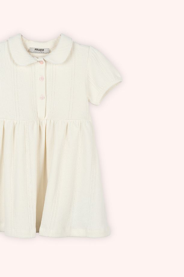 Kız Bebek Düğmeli Bebe Yaka Örme Ekru Elbise - 2