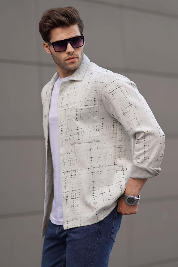 Gray Patterned Regular Fit Men's Shirt 6722
