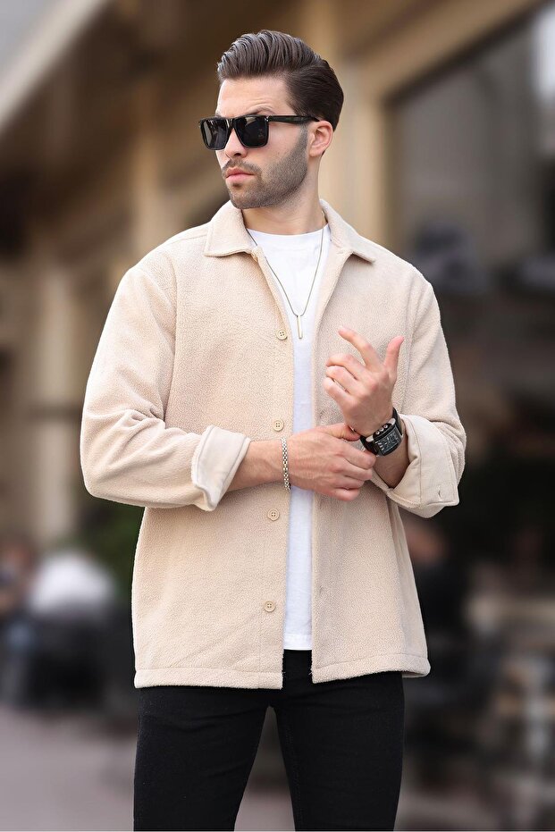 Bej Düğmeli Erkek Polar Gömlek 6753 - 2