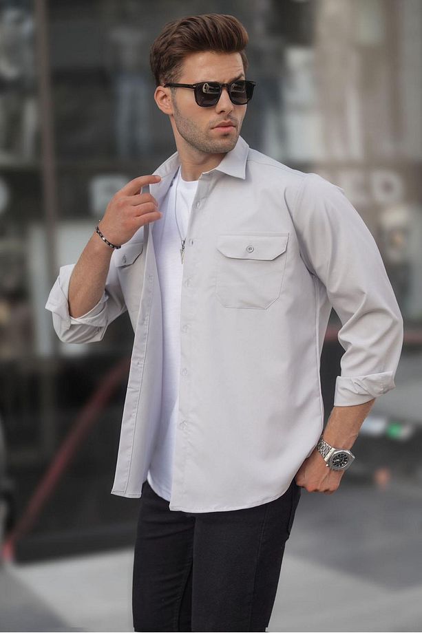 Gri Basic Regular Fit Erkek Gömlek 6716 - 1