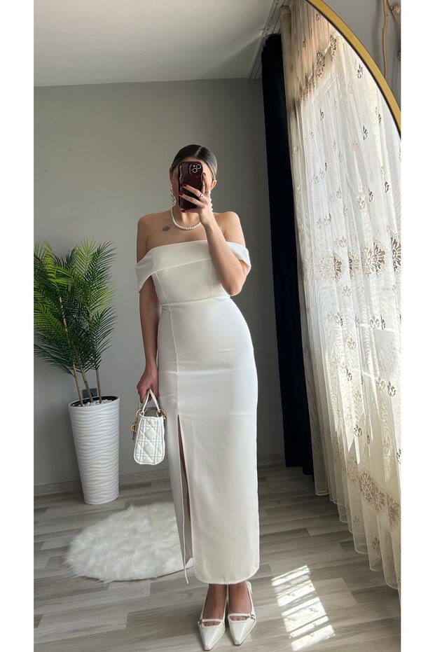 Madonna Collar Slit Midi Dress