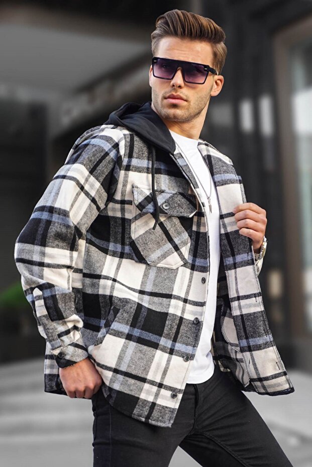 Black Hooded Plaid Lumberjack Shirt 5577