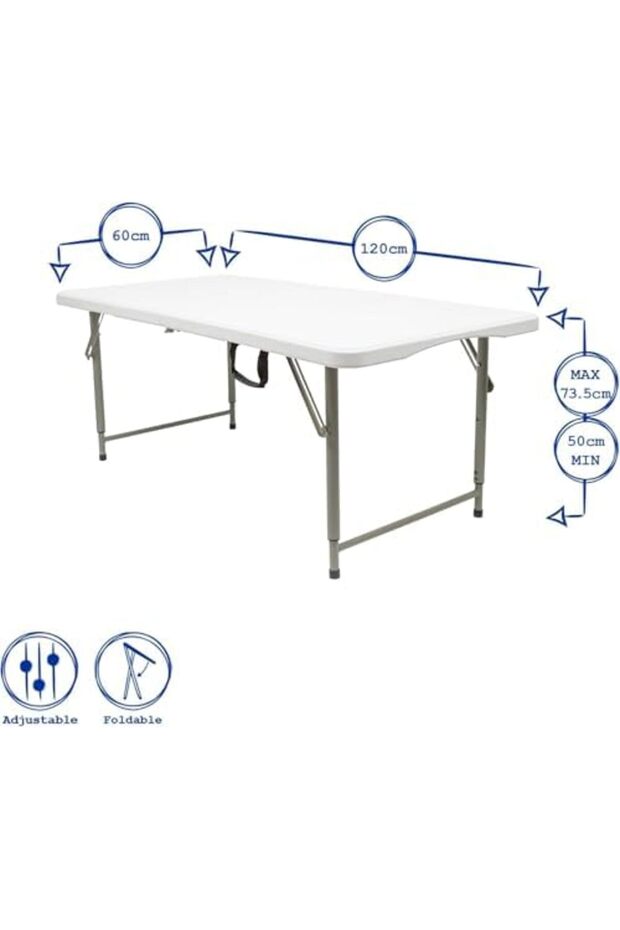Foldable Rectangular Table 120cm by BUNCA, Plastic, White - 6