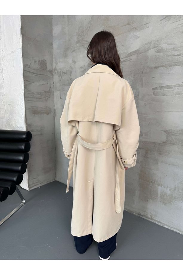 Taş Oversize Dört Düğmeli Trençkot - 6
