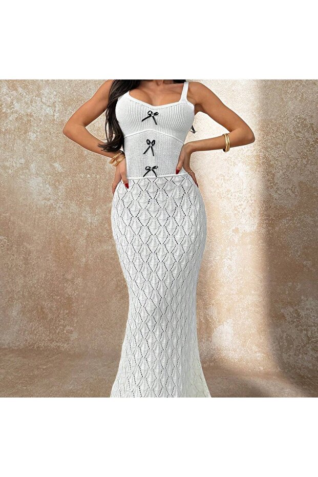 فستان الشاطئ بحزام محبوك مخرم - 8