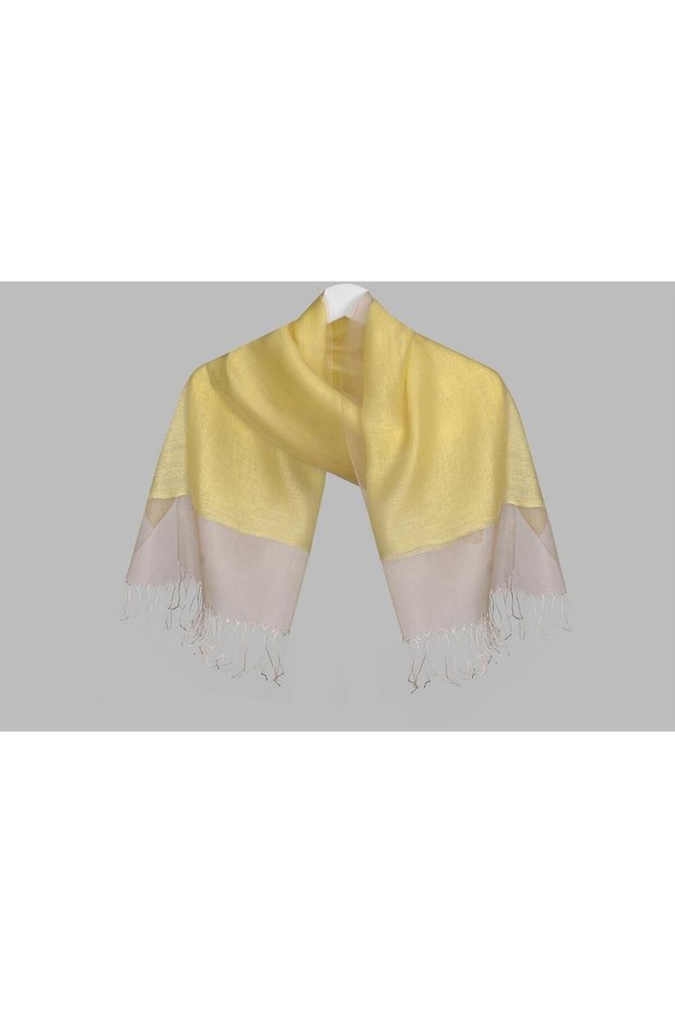 Double Layer Tulle Shawl 0017-Beige-Lemon Yellow