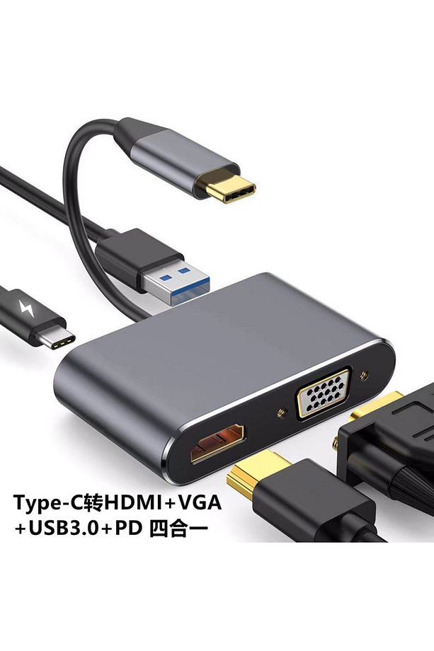 iPad iPhone 16 Pro Max Uyumlu Type-c To 4k Hdmi VGA Hub Usb-c Type-c Pd Usb Çevirici Dönüştürücü - 2