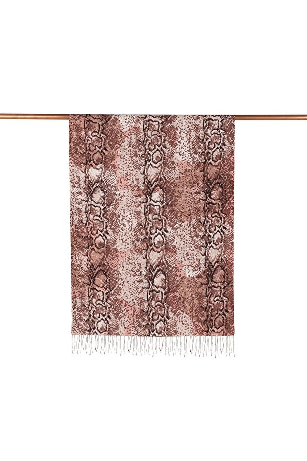 İpekevi Python Patterned Silk Shawl 06133- Brown - 2