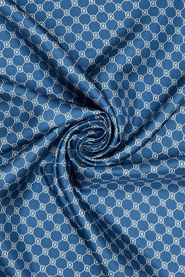 Monogram Tivil İpek Eşarp 30008898-İndigo - 4