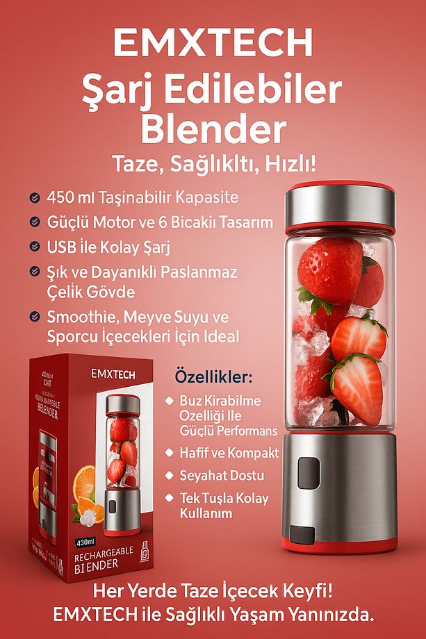 450 ML HACIMLI TAŞINABILIR ŞARJ EDILEBILIR BUZ KIRABILEN BLENDER - 1
