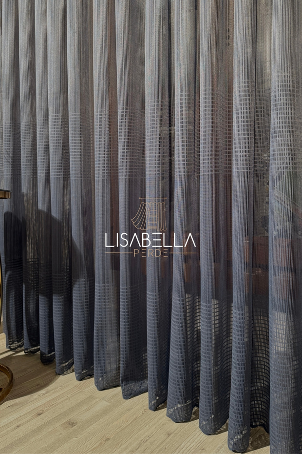 Modernia Tulle Anthracite Gray Geometric Reflection of the City's Elegance (1X3 Dense Pleat Stitching)