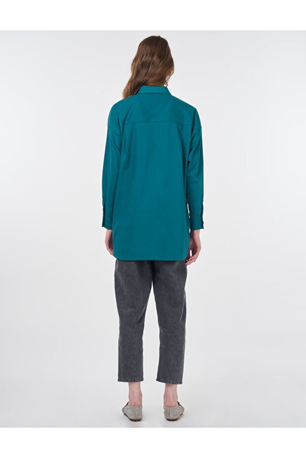 Basic Pamuklu Gömlek Yeşil - 5