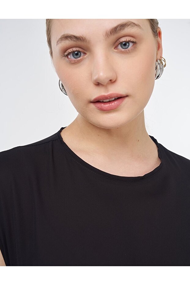 Sıfır Yaka Basic T-Shirt Siyah - 7
