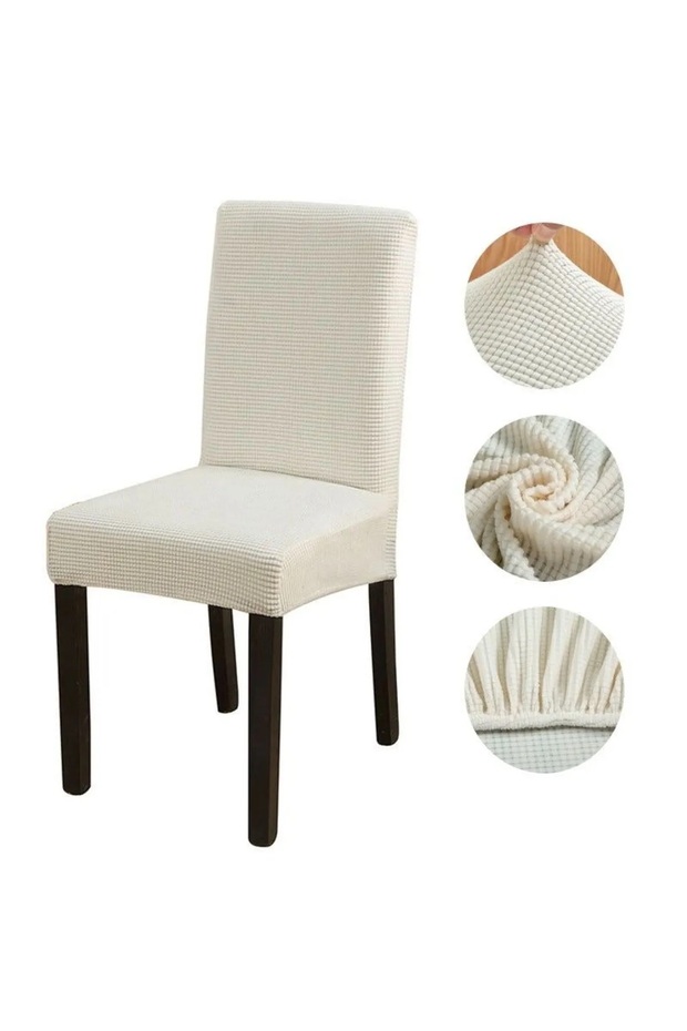 Lycra Fabric - Washable Chair Covers Set of 6, Cream Color