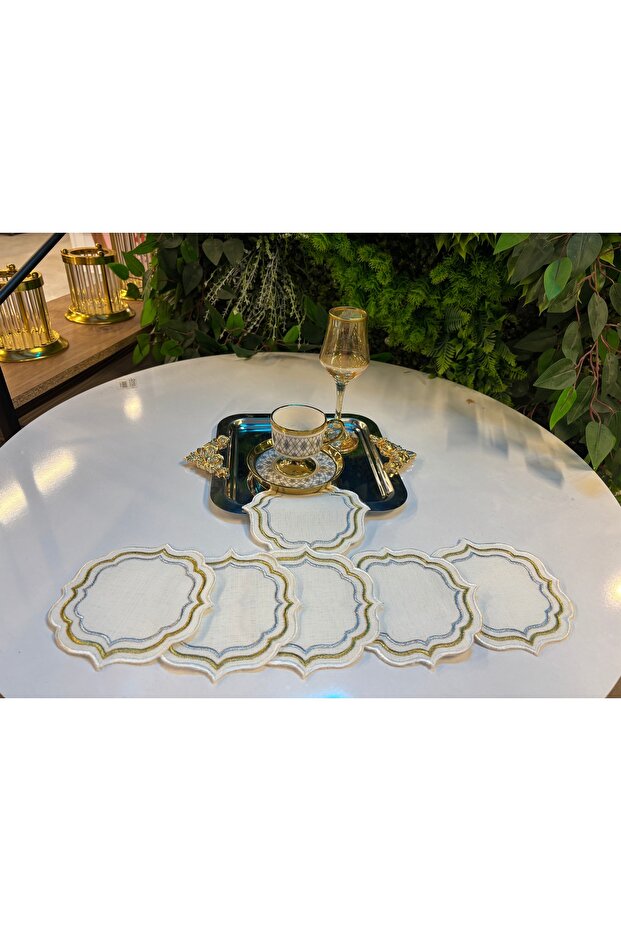 Cocktail Napkin,Silver Gold Line Pattern Oval Shaped Coffee Tray Napkin Holder,6-Piece Presentation Napkin
