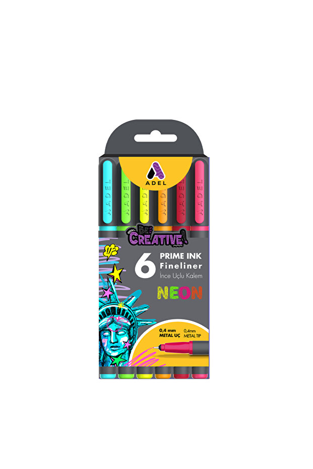 Adel Prime Ink Fineliner, 6 Farklı Renk, Neon Renkler, Ergonomik Kullanım, Çok Amaçlı Kalemler