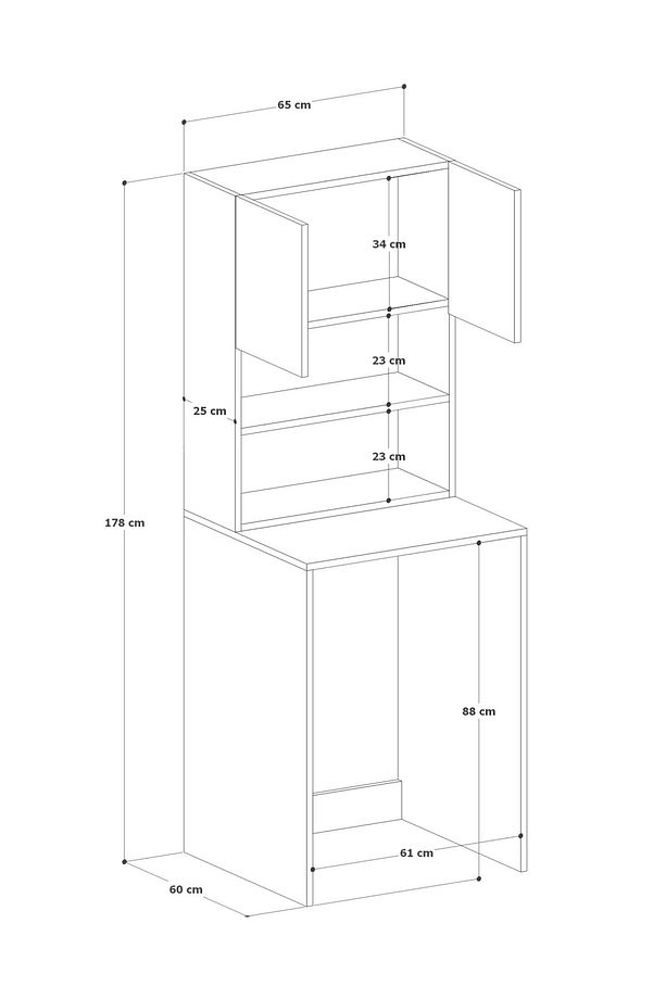 %100MDF Çamaşır ve Kurutma Makinesi Dolabı, 3 Raflı Kapaklı Çamaşır Makinesi Üstü Dolabı - 9