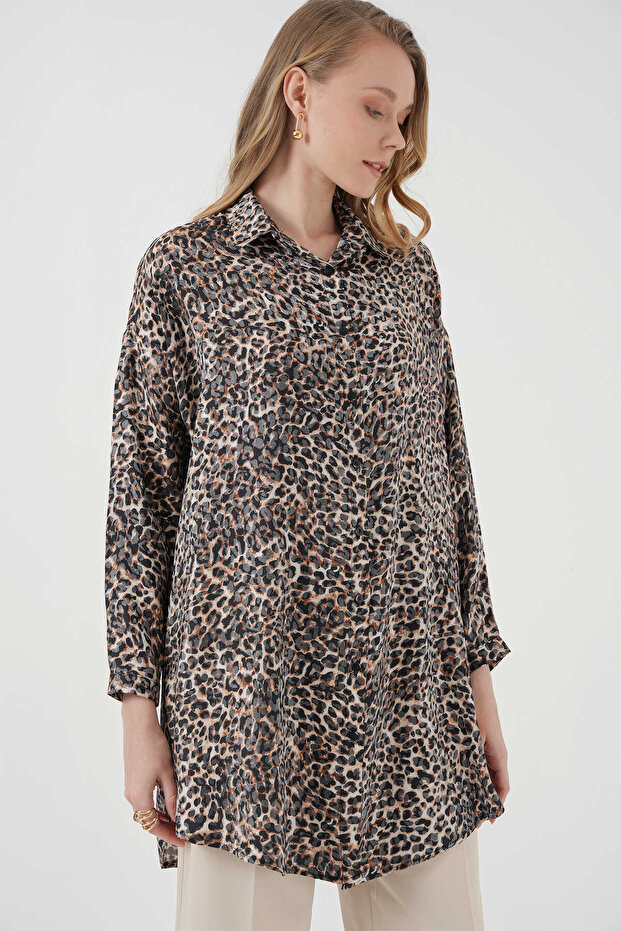 Gabria Leopard Patterned Glitter Tunic - 3