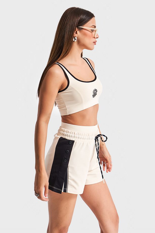 Kadın Bej Renk s6-105 Şort Sporcu Braletli T-Shirt 3'lü Takım Kombin - 6