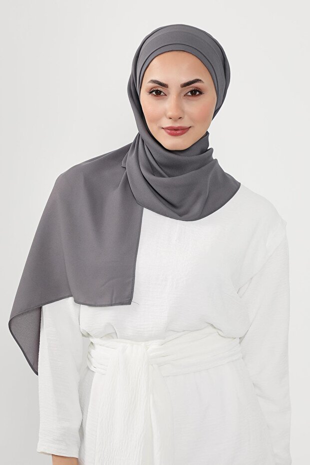 Önü Pileli Tasarım Krep Pratik Şal,PS-54,Antrasit - 3