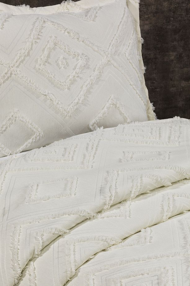 Lusso Iskandinav Tek Kişilik Yatak Örtüsü 180x250 Ve 1 Adet Yastık Ekru - 6