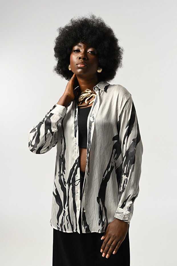 Women's Striped Patterned Oversize Cut Shirt