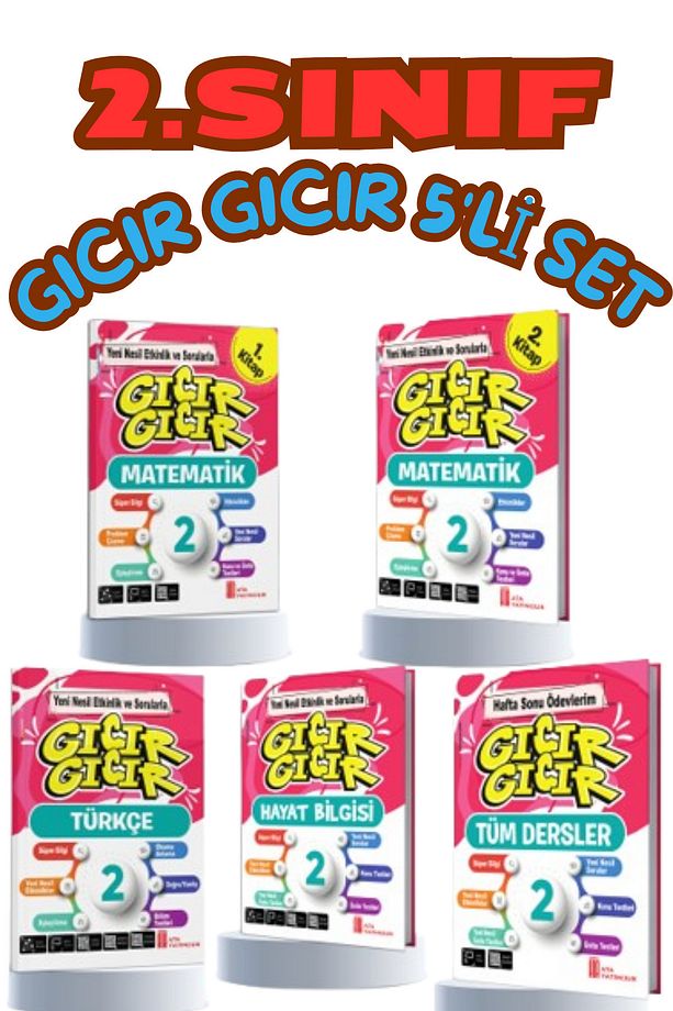 2.sınıf Gıcır Gıcır 5'li Set(Türkçe-Matematik (1-2)-Hayat Bilgisi-hafta Sonu Ödevlerim Tüm Dersler) - 1