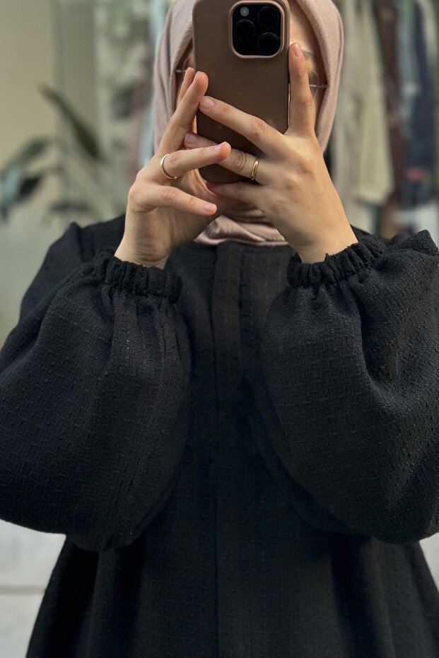 Şanel Kışlık Ferace- Siyah - 4