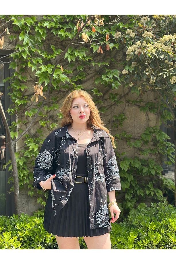 oversize gömlek çift cepli keten kumaş - 5