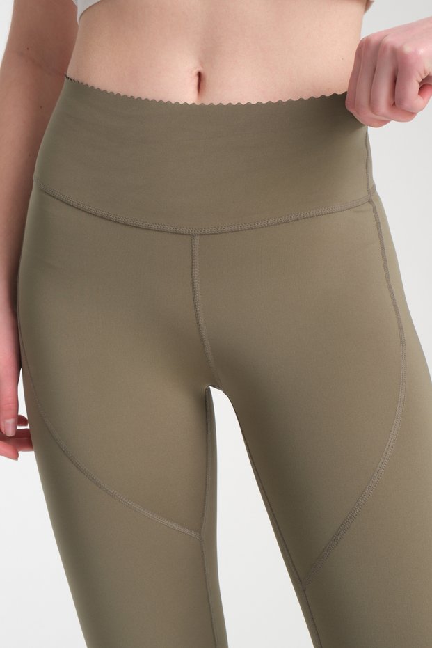 Women's Khaki Colored High Waist Tightening Korean Fabric Sports Leggings