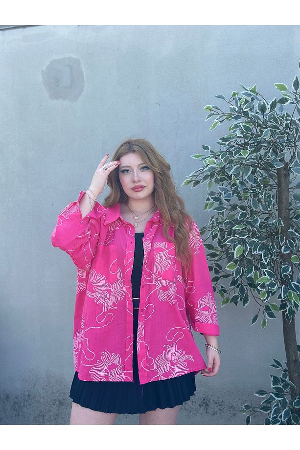 oversize gömlek çift cepli keten kumaş - 1