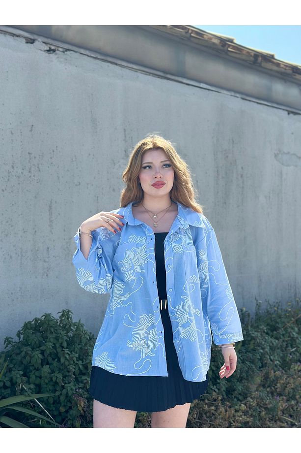oversize gömlek çift cepli keten kumaş - 6