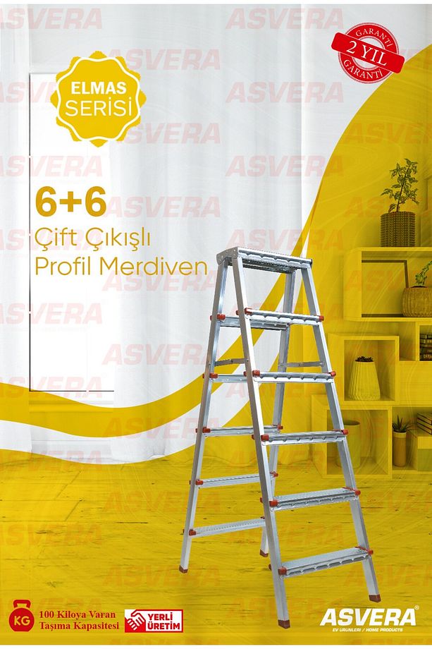 Elmas Serisi – 6 6 Basamaklı Çift Çıkışlı Galvanizli Profil Merdiven | Ev, Bahçe, Iş Yeri Için - 1