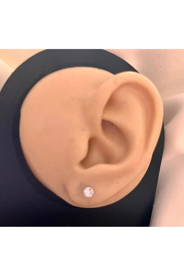 Mıknatıslı Beyaz  Yuvarlak Taş Mini Küpe 1 Adet 5mm - 2