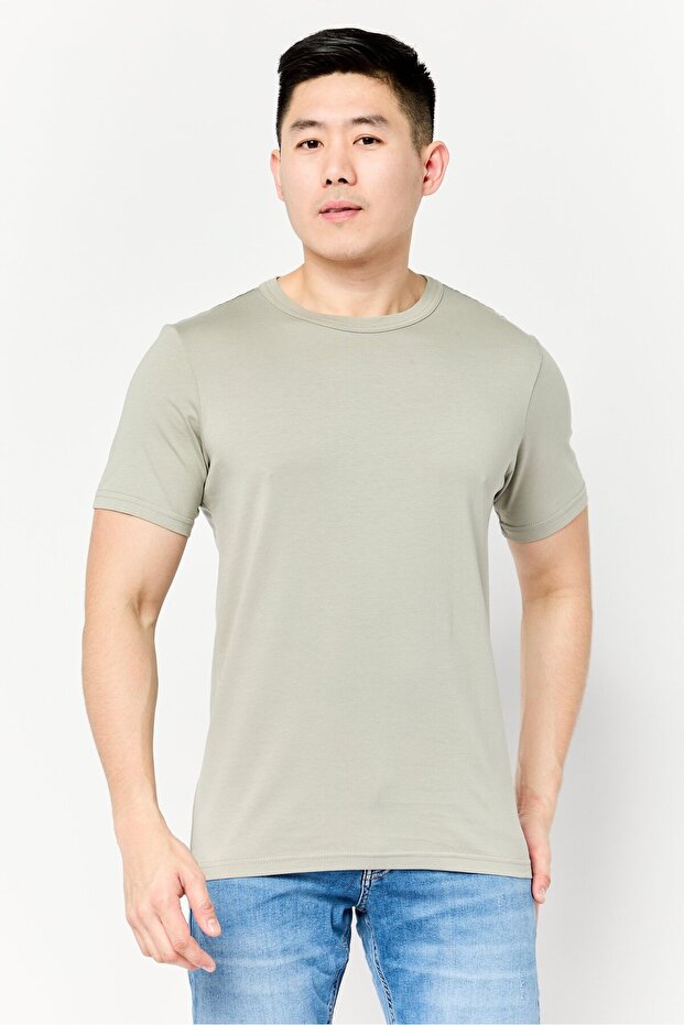 Men Crew Neck Short Sleeves Plain T-Shirt, Sage Green