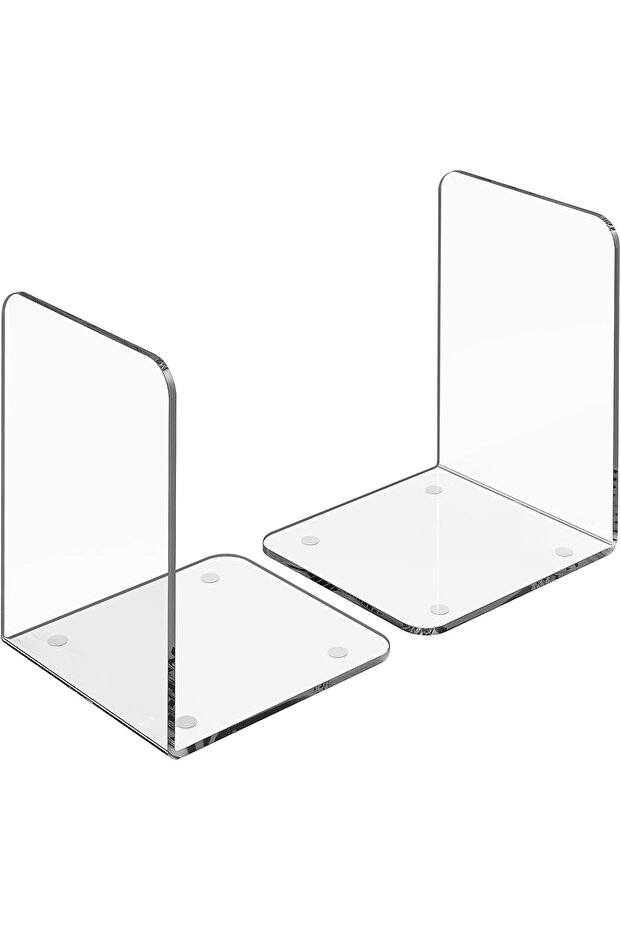 Acrylic Bookends, Clear Heavy Duty Bookends For Shelves, Non-skid Book Holders (1 PAIR, LARGE)