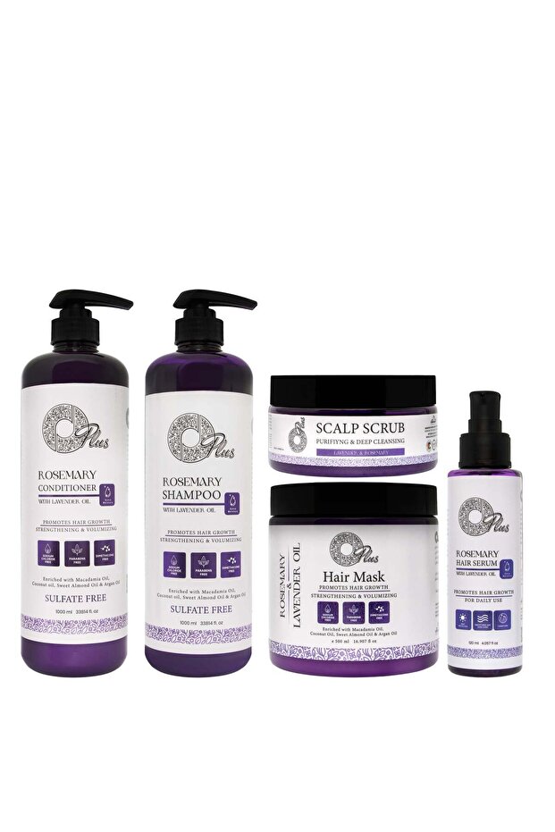Advanced Hair Therapy Kit: Rosemary-Infused Shampoo, Conditioner, Serum, Bath Oil & Scalp Scru