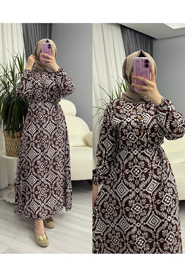 TESETTÜR VİSKON BOYDAN DÜĞMELİ ELBİSE - 1