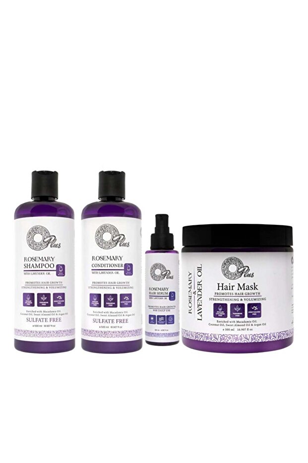 Lavender & Rosemary Hair Care Set – Conditioner, Shampoo, Serum & Mask – 4-Piece Set for G