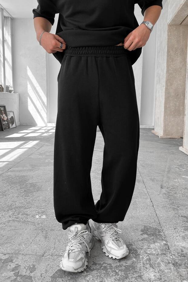 Siyah Cozy Premium Basic Paça Lastik Eşofman - 1