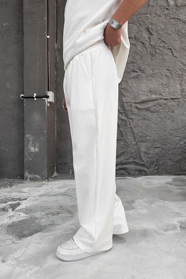 Beyaz Cozy Premium Basic Baggy Eşofman - 2