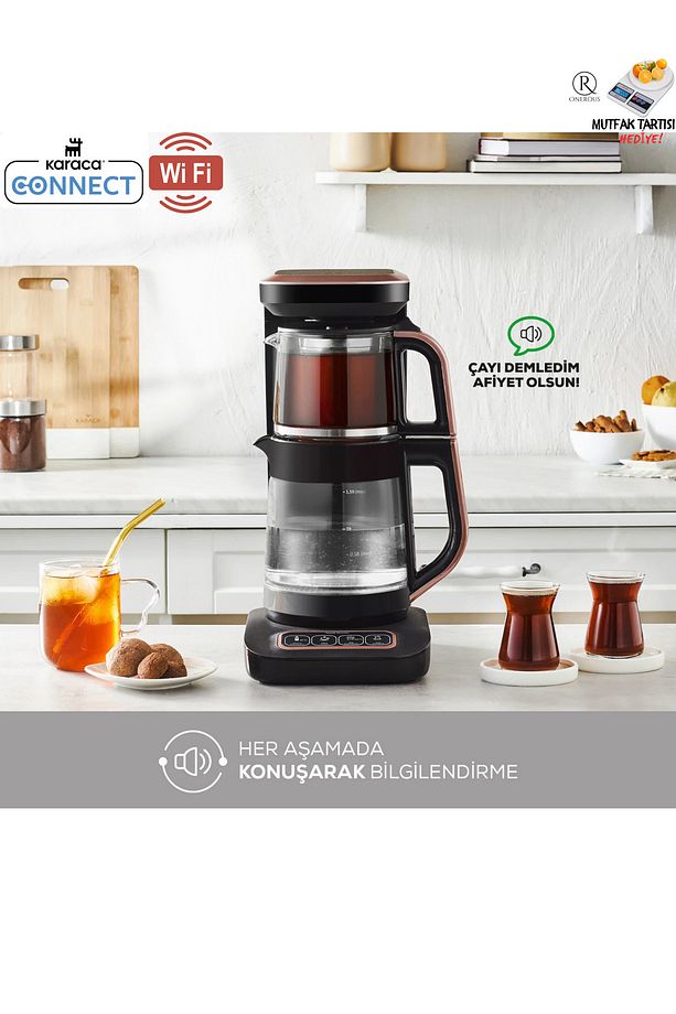 Çaysever Robotea Wi-fi Li 4 In 1 Konuşan Otomatik Cam Çay Makinesi Su Isıtıcı Filtre Kahve Hazırlama - 1