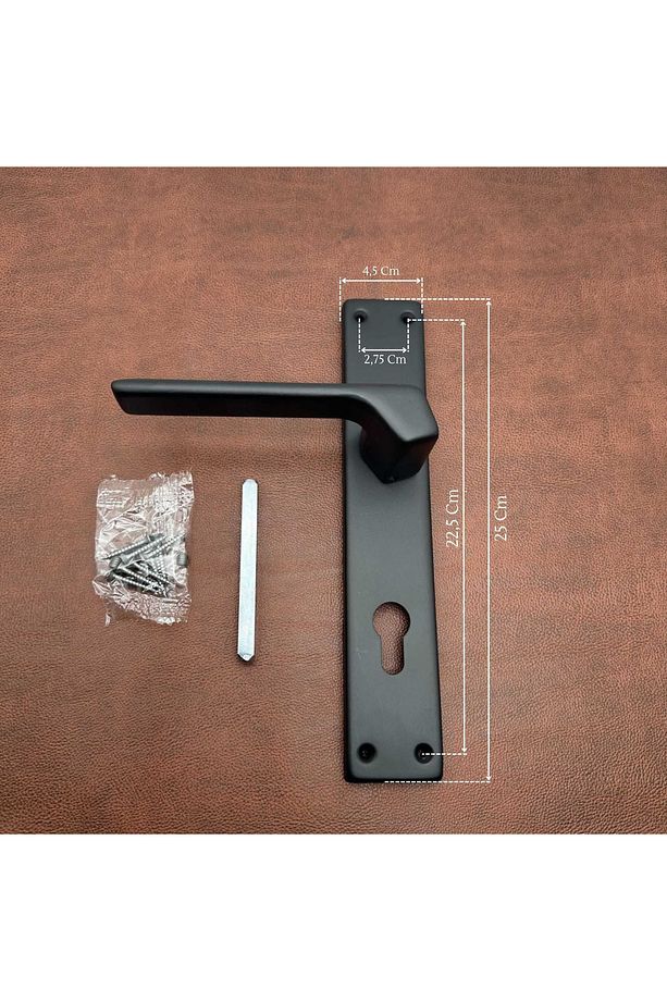 Zey Mat Siyah Aynalı Çelik Kapı Kolu Sol Basar Tek Yön + Kumru Tokmak Ve Alt Rozeti (Kilit Hariçtir) - 2