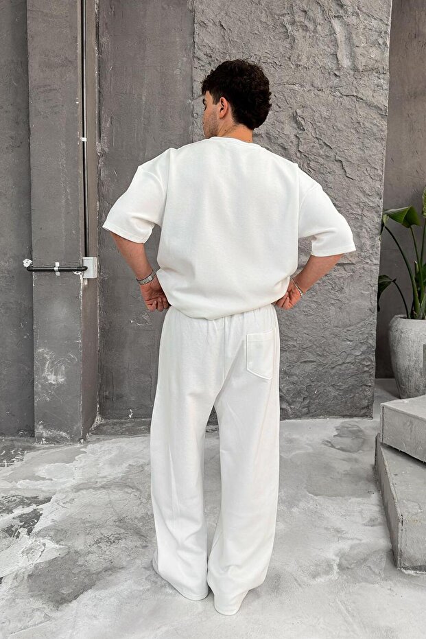 Beyaz Cozy Premium Basic Baggy Eşofman - 5